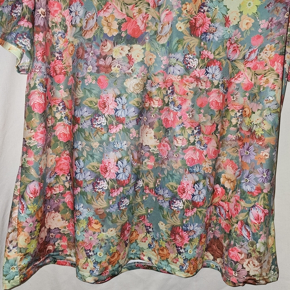 Source Unknown Floral V-Neck Short Sleeve Top - Green Multi - Picture 3 of 4